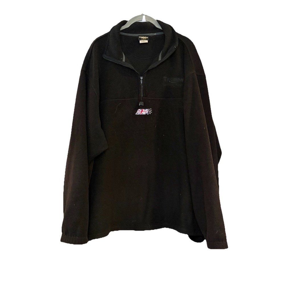 Triumph Motorcycles Mens Black 1/4 Zip Sweatshir XL Union Jack‎ Patch Vintage